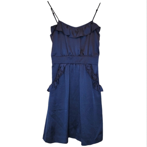 MARC BY MARC JACOBS Pollyanna Silk Dress Navy Blue Sz 4 Ruffle‎ A Line Y2K Party - Picture 1 of 16